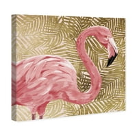 Wynwood Studio Životinje Zidno umjetnosti Platno Ispiši 'flamingo profil Zlatne' ptice - zlato, ružičasto