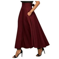 Bazyrey suknje za žene čvrsti modni povremeni džep velike ljuljačke Maxi suknje visokog struka Crvena