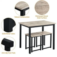 Easyfashion 3-dijelni trpezarijski Set sa industrijskim stolom i stolicama bez naslona, siva