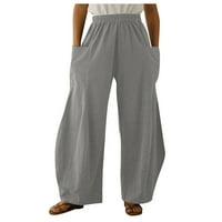 Wotryit ženske hlače modne žene labave čvrste pamučne posteljine veliki džepovi casual široke pantalone