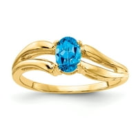 Primalni zlatni karat žuto zlato 6x ovalni plavi topaz prsten