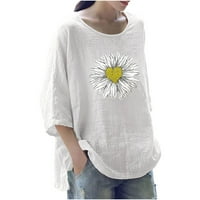 Ženske ljetne trendi teene sunce cvijeće tiskane okrugle vrat casual labave majice majice pulover vrhove