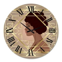 Designart' Retro Women In Golden Art Deco Geometrics Ii ' Modern Wall Clock