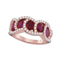 18K ružičasto zlato okruglo Ruby Diamond BAND prsten 2- CTTW