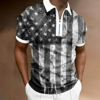 Muški Ljetni Dan Nezavisnosti Zipper Tops Holiday Celebration Full Print Kratka Bluza Za Rukave