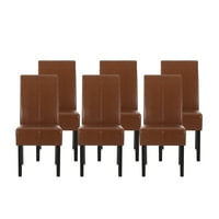 Noble House Braydon Fau kožne stolice za ručavanje, Set od 6 komada, konjak braon, Espresso
