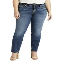 Srebrna Jeans Co. Ženska plus veličina Suki Mid Rise Ravne noge Traperice Struk Veličine 12-24
