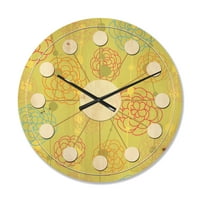 Designart 'Retro Flowers On Green Background' Mid-Century Modern Wood Wall Clock