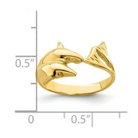 Čvrsta 14k žuta zlatna dvostruka prstenasta traka za delfine veličine 8.5