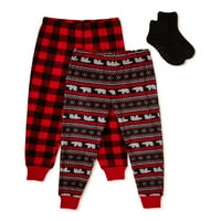 Mad Dog Boys mikro flis Jogger pidžama pantalone za spavanje sa Papučastim čarapama, veličine 6-16