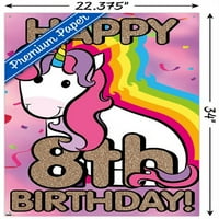 Ellie Ripberger Unicorn - Happy 8. rođendanski zidni poster s pushpinsom, 22.375 34