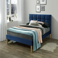 Lexington King-Size platforma savremeni krevet od tamnoplave tkanine sa prirodnom nogom