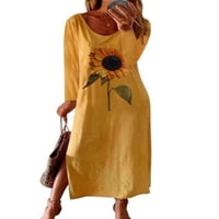 Prednjeg swerwalk-a Ležerne prilike V izrez Maxi haljine suncokret Ispiši labav dugi rukav za haljine