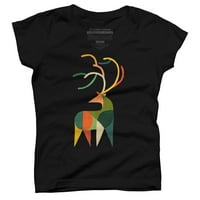 Geometrijske Jelene djevojke Crna grafička majica-dizajn Humans XL