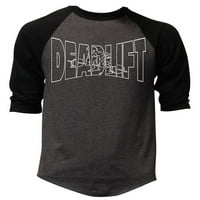 Muška Deadlift Outline drveni ugalj crna Raglan Bejzbol majica X-veliki drveni ugalj crna