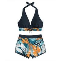 Huachen Fashion Woth High Squik bokser čipkasti Ispis Puni boja patchwork kupaći kostim bikini, vojska