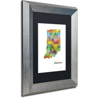 Zaštitni znak Likovna umjetnost Indiana State Map-1 Umjetnost platna Marlene Watson, bijeli mat, srebrni
