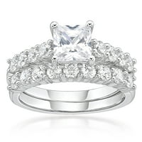Jay Heart Designs Sterling Silver Squared Simulirani Bijeli Dijamant Vjenčani Prsten Set