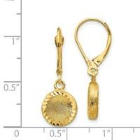 Primalni zlatni karatski žuto zlato četkani i dijamantski krug kruga leverback naušnice