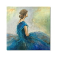 Stupell Industries Woman Billowing plava haljina klasična slika slika Galerija umotana platna Print zid