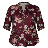 Chama ženske Plus Size rolne rukave tunike vrhovi Paisley Floral Print V vrat Henley Shirts Casual bluza