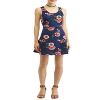 No Bounties Junior's printed skater dress with mesh wrap top and choker