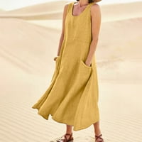 Ženska klirens Čvrsta posada bez rukava za sunčanje haljina za sunčanje haljine, žuta, XL