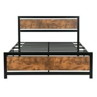 Aukfa Metal Queen size Bed Frame - krevet na platformi sa drvenim uzglavljem i podnožjem - Premium Steel