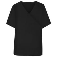 Ženske košulje žene plus veličine V-izrez Pulover Udobne kratke rukave majice crni xl