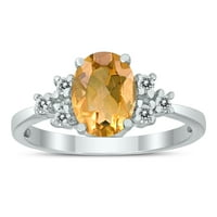 Ženski citrinski i dijamantski i dijamantski regal prsten u 10K bijelom zlatu