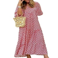 Gomelly Ženska haljina štampana Maxi Swing pertle za žene geometrijski Casaul sarafan puf rukav Kaftan