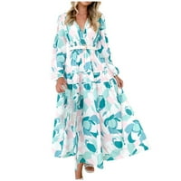Dianli ženske ljetne haljine A-Line haljine boja Patchwork V-izrez Dugi rukav Ženska Moda visoki struk