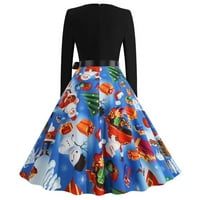 Zpanxa suknje za žene Moda ženska Mašnaknot linija Flare Vintage haljina Prom Swing Dugi rukav štampanje