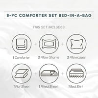 Ugodno i mekano 8-komadno posteljinsko set - uključuje udobnost, pametni set listova, suknju za krevet, podudaranje jastučnice i shams, prugasti dizajn, punu kraljicu, set u kadu