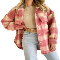 Ženski Tartan okovi jakne srednje dužine zimska Outwear karirani klasični putni kardigan kaput Pink 2XL