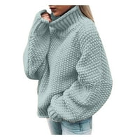 HGW džemper za žene s ramena džemper Casual pleteni labavi Dugi rukav pulover svijetlo plavi XL