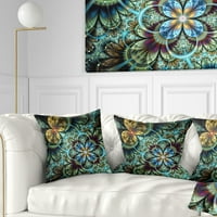 Dizajnerska fraktalna tamno narančasta plavi cvjetovi - cvjetni jastuk za bacanje - 18x18