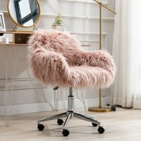 FAU krzna stolica, slatka pahuljasta tapecirana podstavljeno sjedalo, modernu modernu visinu Podesivi okretni ruk Dekorativni namještaj za dnevnu sobu Makeup Početna Office Teen Girls Spavaća soba, Pink