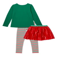 Holiday Time djevojke Božićni Dugi rukav grafička majica, helanke i suknja od tila Outfit Set, 3 komada, veličine 4-18