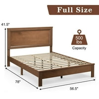 Gyma Walnut Full Size Bed Frame Platforma Letvica Visoko Uzglavlje Spavaća Soba Gumena Drvena Noga