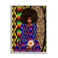 Stupell Industries Leopard Zigzag apstraktni uzorak žena koja drži cvijet grafička Umjetnost siva uokvirena