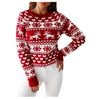 Labakihah džemperi za žene ženski O vrat Elk pahuljica Božić Božić pulover džemper pleteni vrhovi bluza