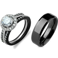 Set parnog prstena Žene dva tona crna od nehrđajućeg čelika vjenčani prsten mens ravna vezan za vezu W8m12