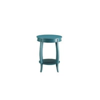 Čvrsti drveni okrugli bočni stol sa donjom policom i stilskim nogama koljena, teal - 18 18 24
