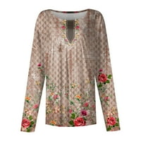 Novi dolasci Ženski povremeni modni cvjetni print dugih rukava O-izrez TOP bluza, bež, s