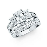 Čvrsti 14k bijeli zlato kubni cirkonij CZ vjenčani prsten i zaručnički vjenčani prsten dva kompleta veličine