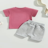 Suantret Toddler Boys Casual Outfits Slovo rukava Pismo Ispiši vrpce Rolovane manžetne kratke hlače Dječja