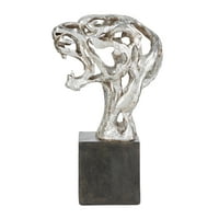 Decmode 7 W, 16 H Polistone Eclectic Leopard skulptura, srebro