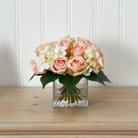Skoro prirodna ruža i hidrangea buket umjetni cvjetni aranžman u vazi
