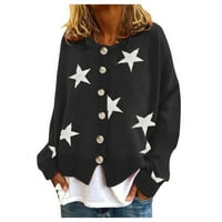 Yinmgmhj kardigan džemperi za žene Žene topli modni džemper kardigani Star Printing Dugi rukav o-izrez